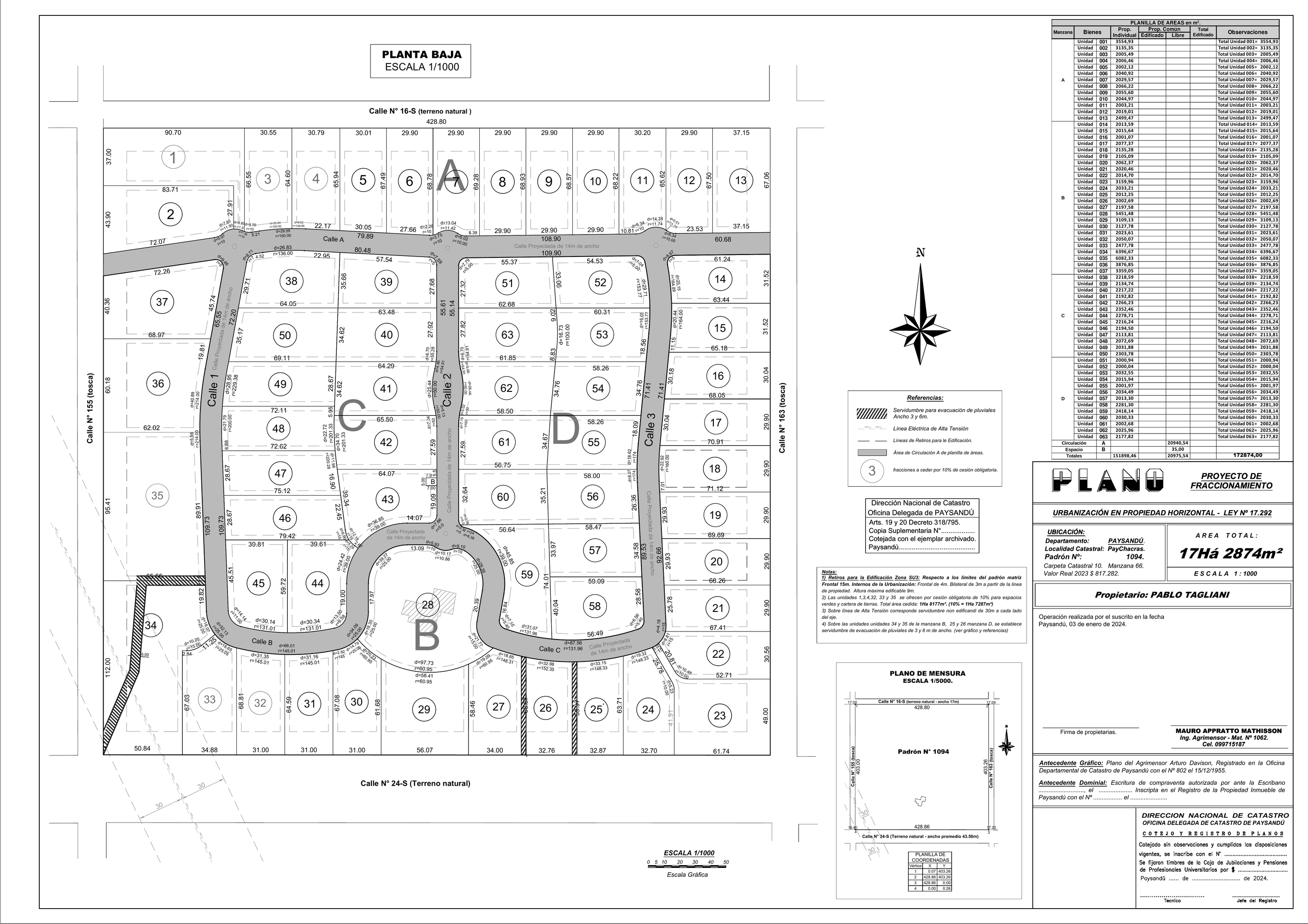 Registered survey plan F14803 — Privanza residential estate, Paysandú, Uruguay